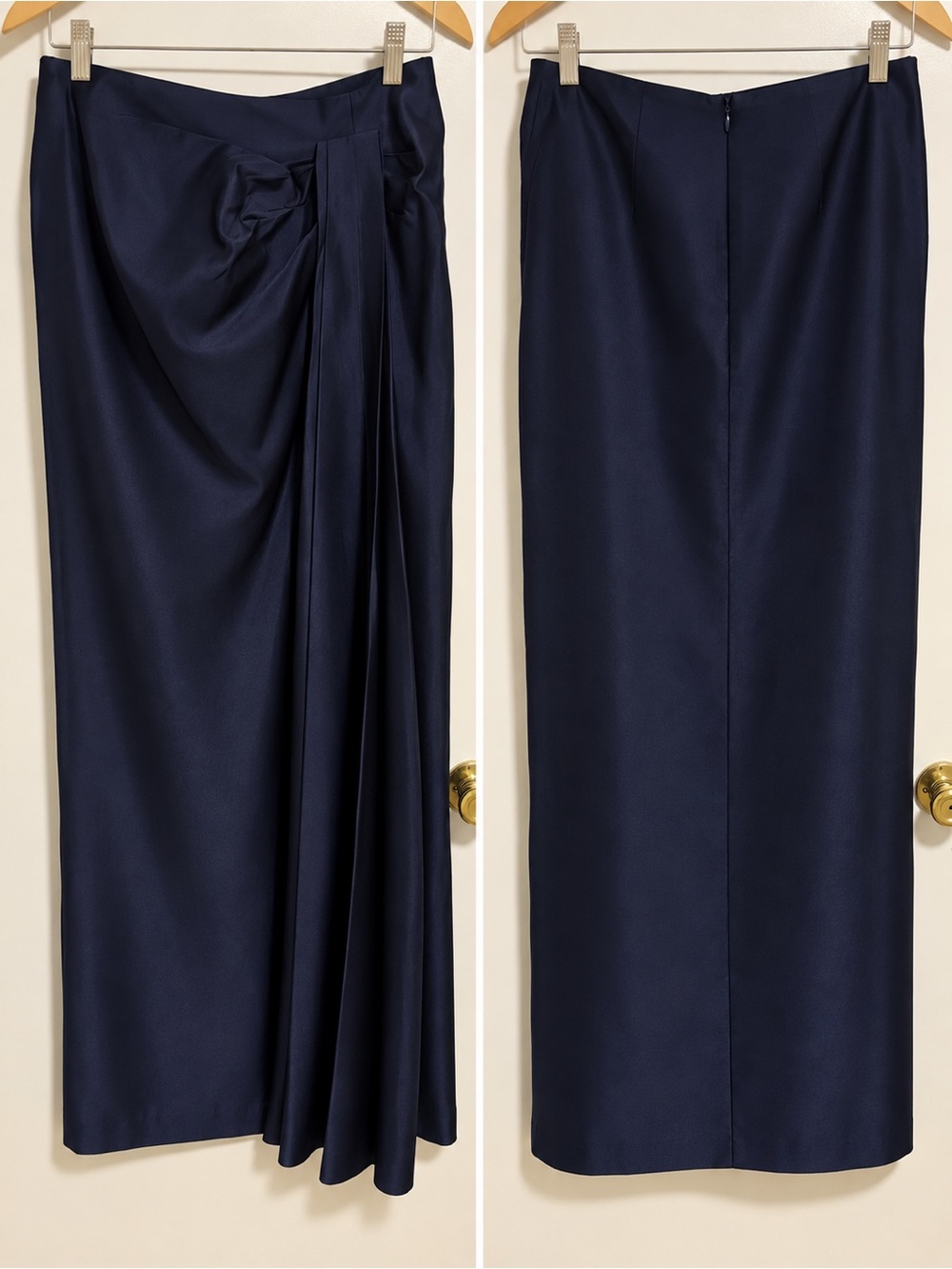 Patra Navy Taffeta Draped Long Skirt